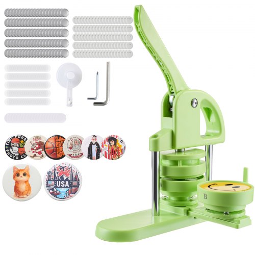 VEVOR Button Maker Machine, 75 mm, Plastic Pin Maker with 100pcs Button Parts, Circle Cutter and Magic Book, Reinforced Ergonomic Handle, for DIY Badges, Personalized Pins and Key Chains, Green