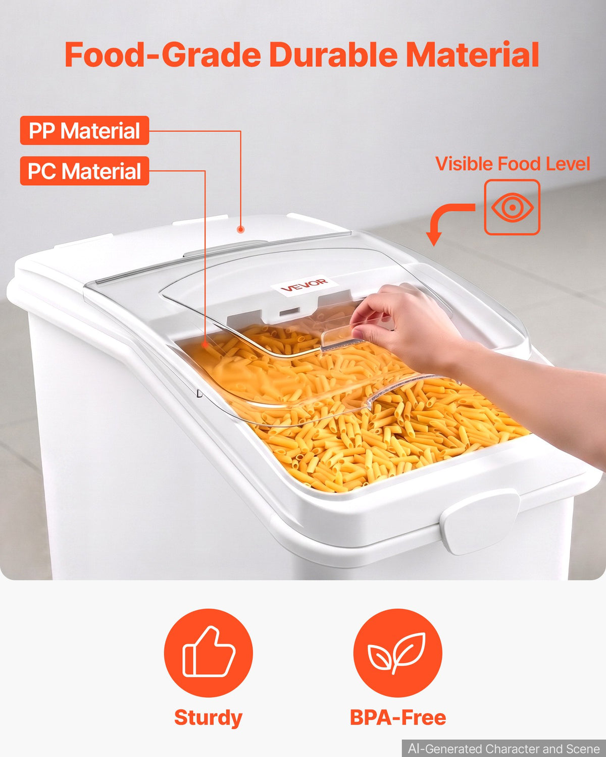 VEVOR Rice Storage Container 120 L/31.7 Gal 90 kg Dog Food Dispenser Bin, for Kitchen Pantry Organization, Large Ingredient Grain Cereal Flour Bin, Pet Food Container with Wheels, Scoop, Slide Lid