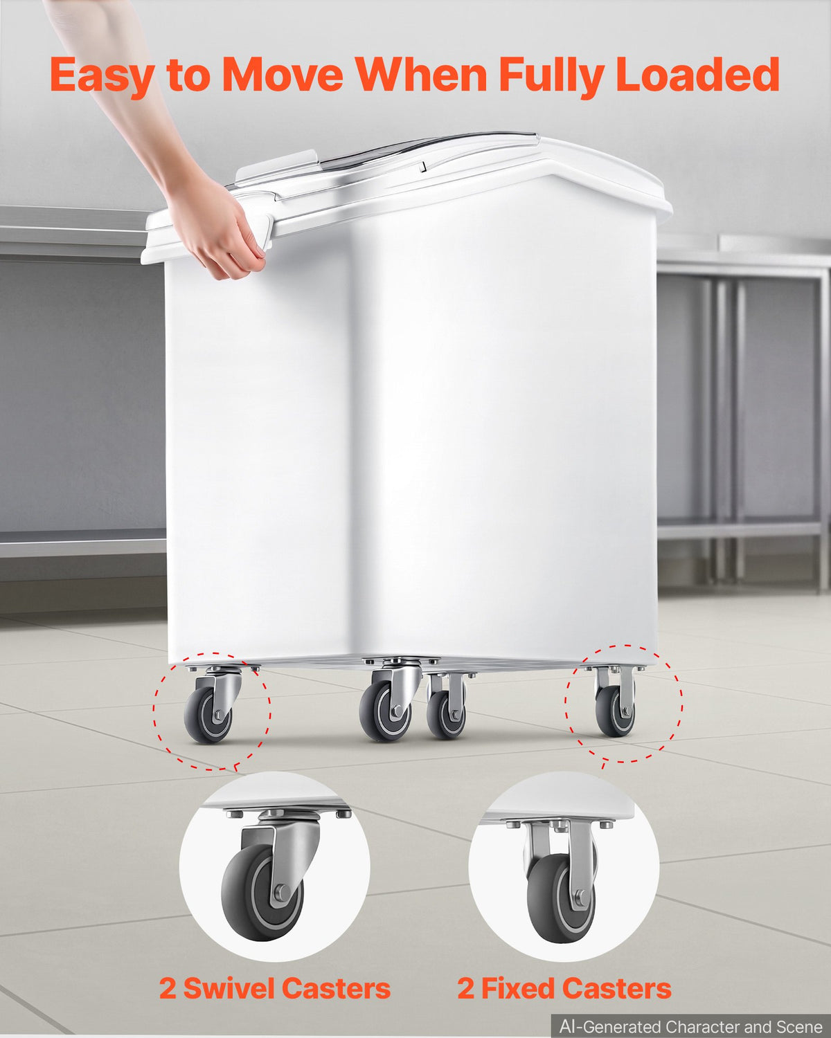 VEVOR Rice Storage Container 120 L/31.7 Gal 90 kg Dog Food Dispenser Bin, for Kitchen Pantry Organization, Large Ingredient Grain Cereal Flour Bin, Pet Food Container with Wheels, Scoop, Slide Lid