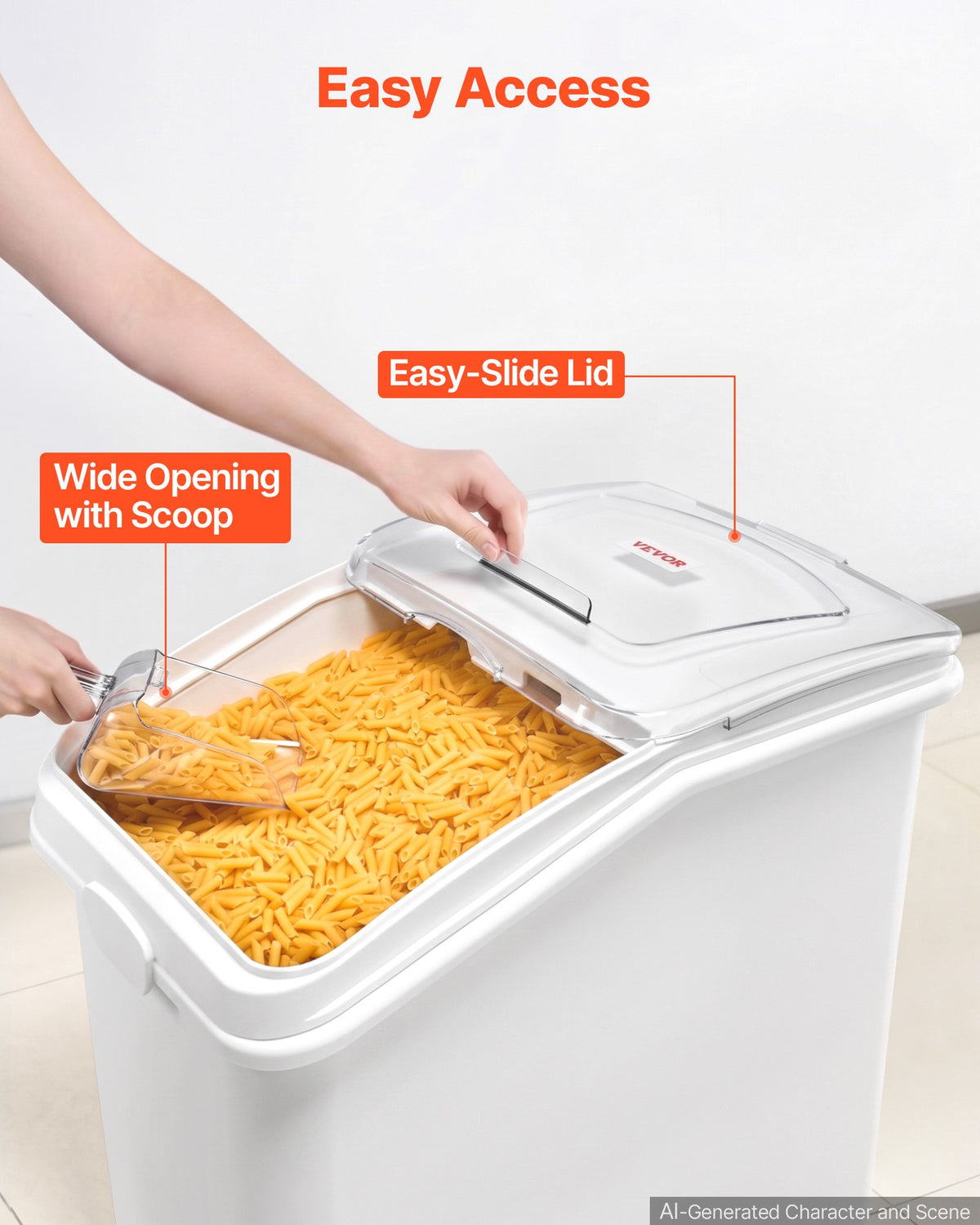 VEVOR Rice Storage Container 120 L/31.7 Gal 90 kg Dog Food Dispenser Bin, for Kitchen Pantry Organization, Large Ingredient Grain Cereal Flour Bin, Pet Food Container with Wheels, Scoop, Slide Lid