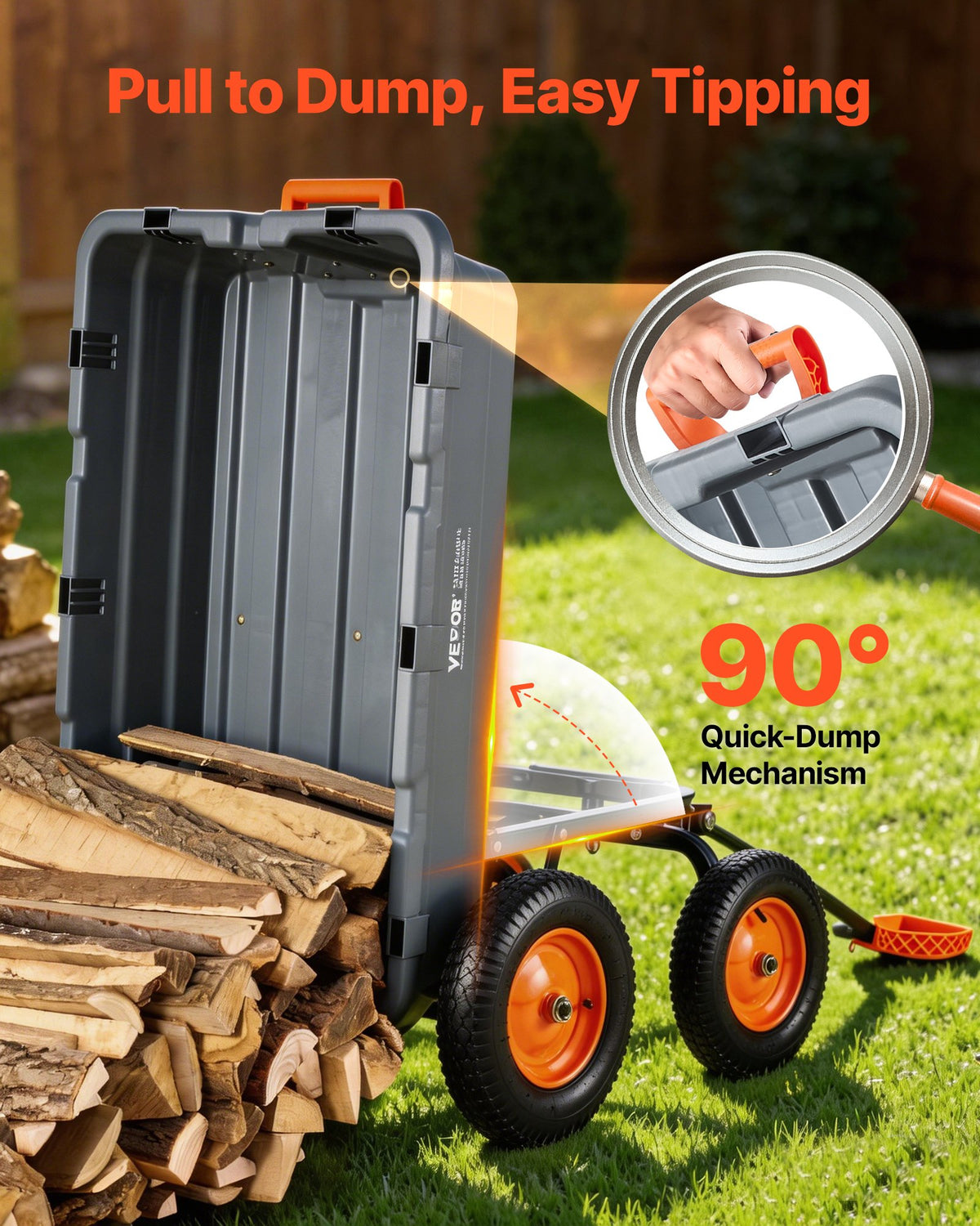 VEVOR Garden Dump Cart, 680kg Poly Dump Cart, Garden Carts Dumps Wagon with 90° Quick-Dumps Mechanism, Adjustable Handle, 270° Flexible Rotating Bearings, Yard Wagon for Plants, Soil, Crops