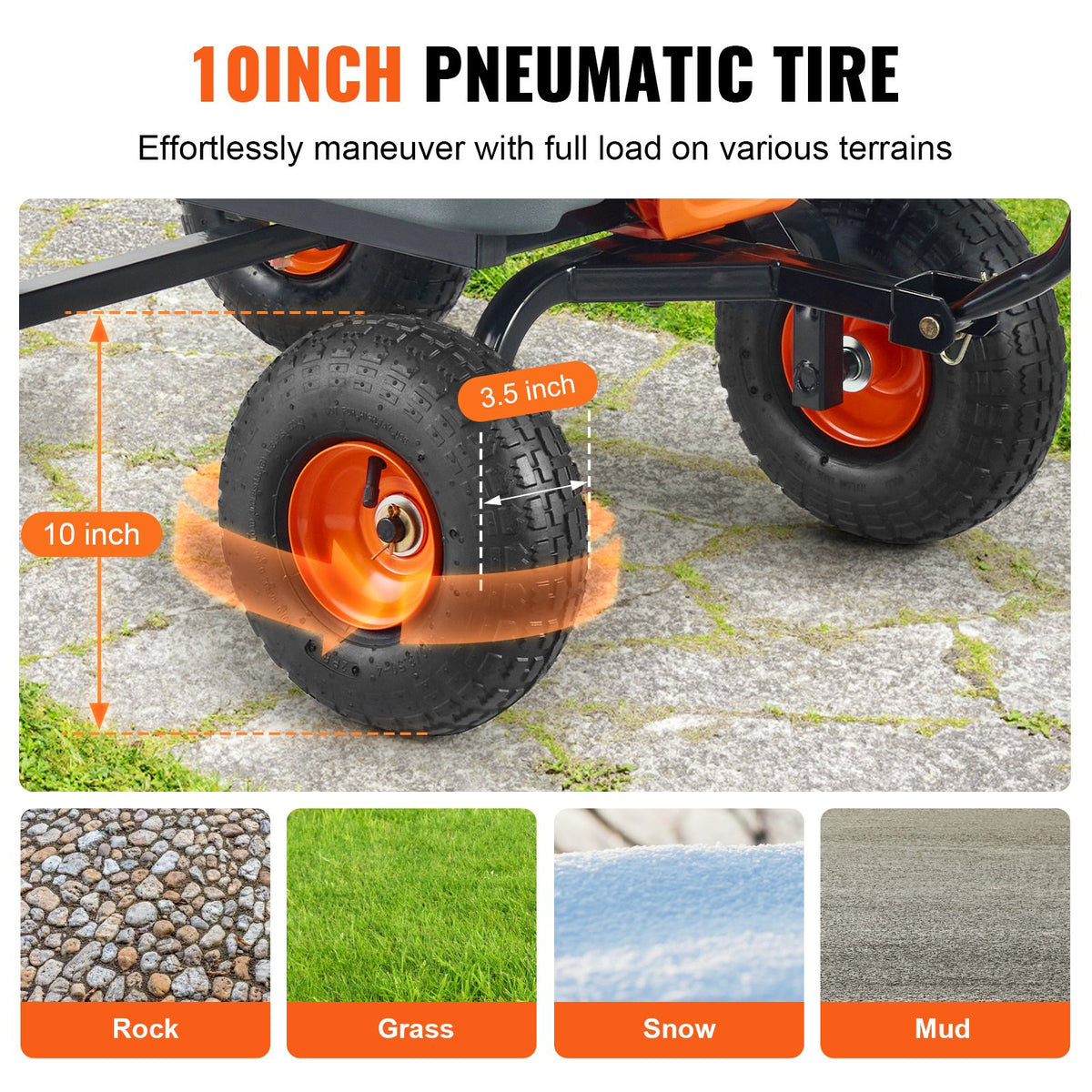 VEVOR Poly Garden Dump Cart Heavy-duty Yard Carts and Wagons 800 lbs/363.6 kg 10"/25.4 cm Tires