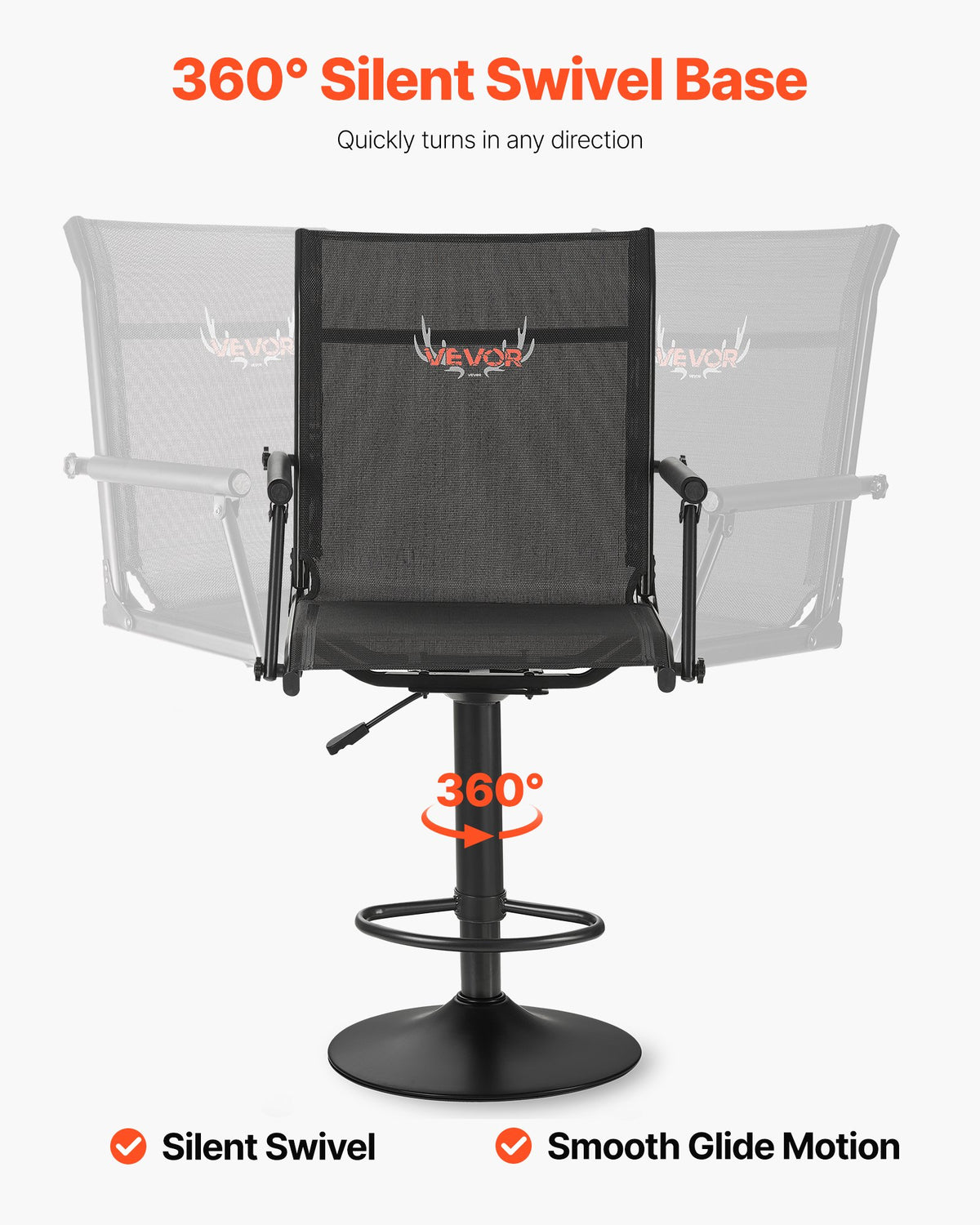VEVOR Hunting Chair, 360° Silent Swivel, Lightweight Blind Chair, Heavy-Duty Steel Frame Ground Stool Seat, with Padded Armrests, Height Adjustable, 136 Kg Capacity, for Outdoor Fishing, Camping