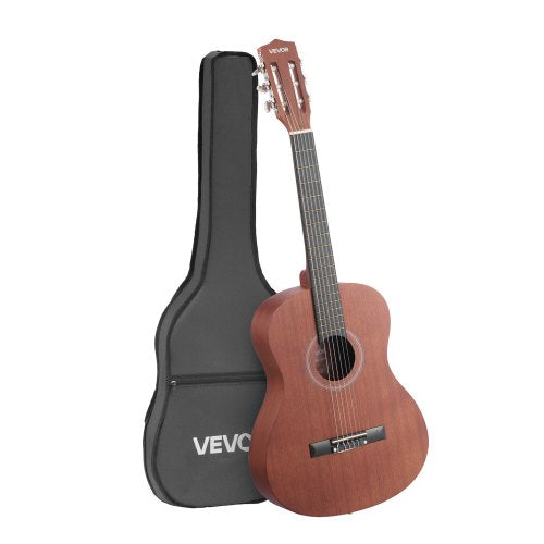 VEVOR Classical Guitar, 900 mm, Wood Classical Guitar Starter Kit for Beginners, with Nylon Strings, Gig Bag, Strap, Tuner, Extra Strings, Picks, Capo, Sapele & Rosewood, for Kids Girls Boys, Natural