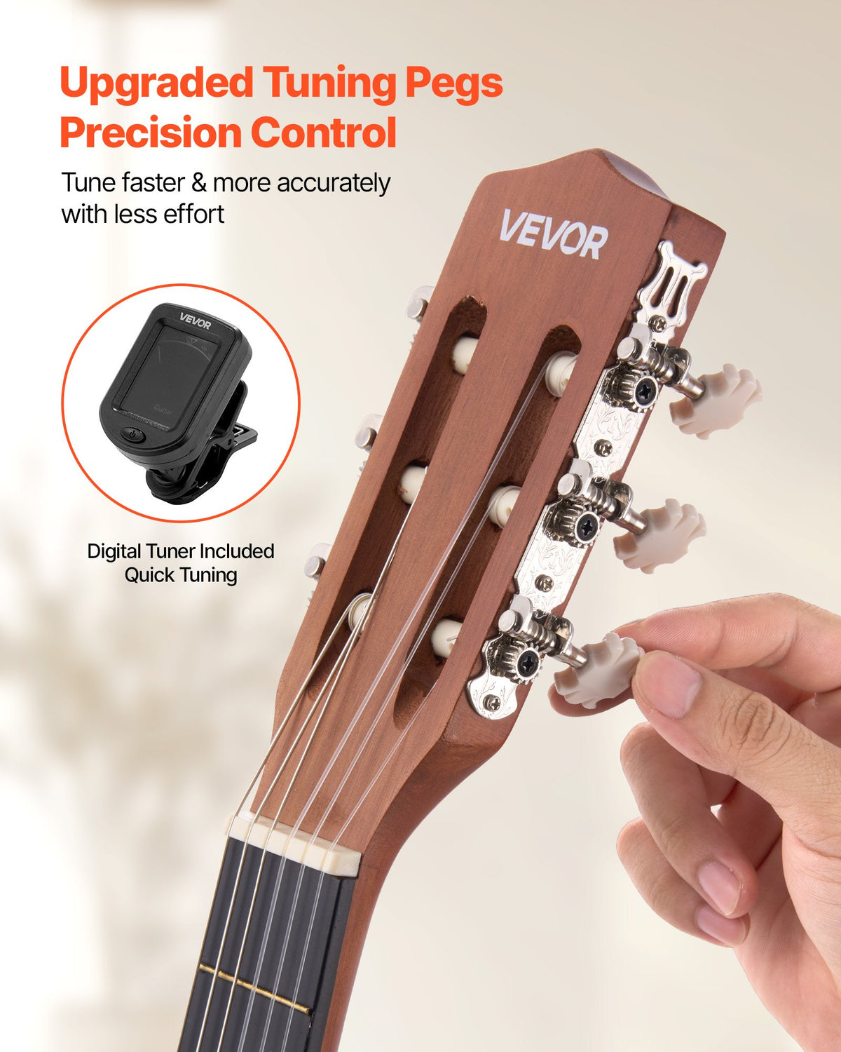 VEVOR Classical Guitar, 900 mm, Wood Classical Guitar Starter Kit for Beginners, with Nylon Strings, Gig Bag, Strap, Tuner, Extra Strings, Picks, Capo, Sapele & Rosewood, for Kids Girls Boys, Natural