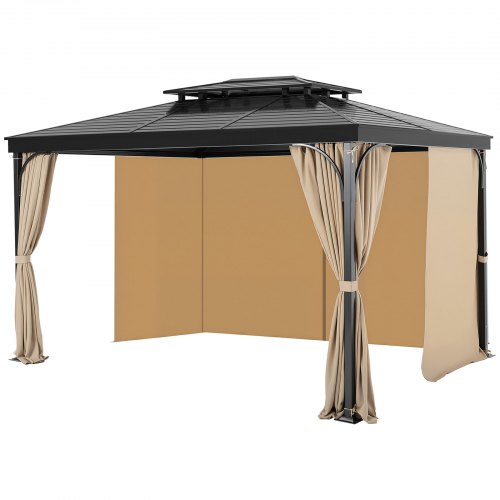 VEVOR Gazebo Curtains Outdoor, Fit Most 10' x 10' x 6.7' Gazebos, 4-Panel Sidewall Gazebo Privacy Curtains with Zippers, Outdoor Curtain Replacement for Patio Canopy, Only Curtain, Khaki