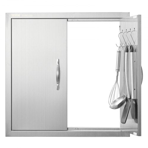 VEVOR BBQ Access Door, 610x610 mm Double Outdoor Kitchen Door, Stainless Steel Flush Mount Door, Double Wall Vertical Door with Handles and Hooks, for BBQ Island, Grilling Station, Outside Cabinet
