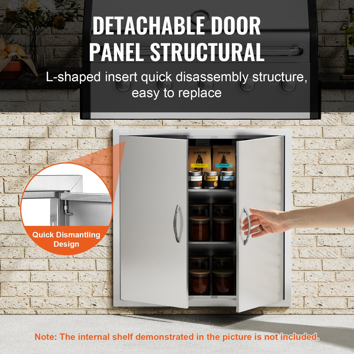 VEVOR BBQ Access Door, 790x790 mm Double Outdoor Kitchen Door, Stainless Steel Flush Mount Door, Wall Vertical Door with Handles, for BBQ Island, Grilling Station, Outside Cabinet