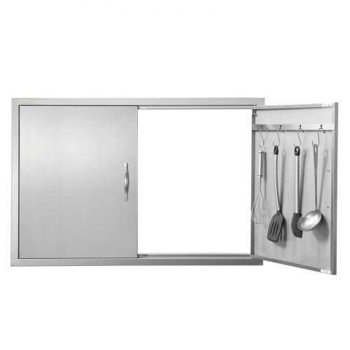 VEVOR BBQ Access Door, 990x660 mm Double Outdoor Kitchen Door, Stainless Steel Flush Mount Door, Wall Vertical Door with Handles and Hooks, for BBQ Island, Grilling Station, Outside Cabinet