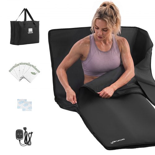 VEVOR Infrared Sauna Blanket 71 x 32 in, Portable Oxford Fabric Sauna Bag, Even Heating for Home Detox & Relaxation, Temp Control & Timer, Lightweight Full-Body Heating Wrap with Carry Bag, Black