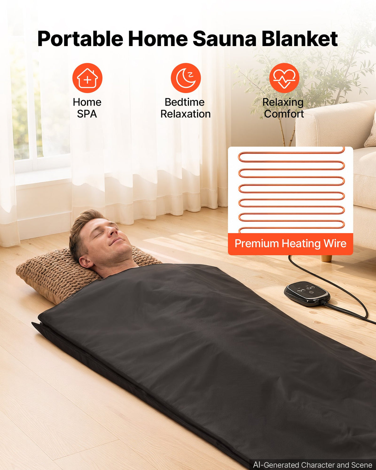 VEVOR Infrared Sauna Blanket 71 x 32 in, Portable Oxford Fabric Sauna Bag, Even Heating for Home Detox & Relaxation, Temp Control & Timer, Lightweight Full-Body Heating Wrap with Carry Bag, Black