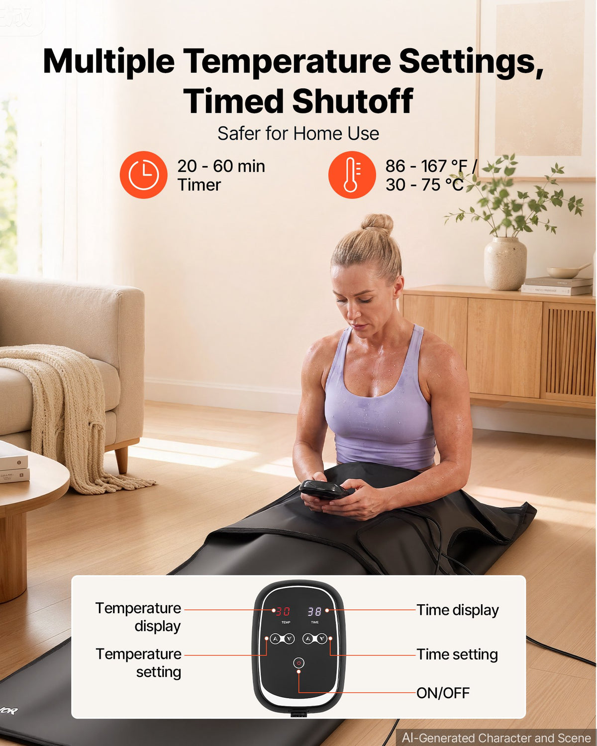 VEVOR Infrared Sauna Blanket 71 x 32 in, Portable Oxford Fabric Sauna Bag, Even Heating for Home Detox & Relaxation, Temp Control & Timer, Lightweight Full-Body Heating Wrap with Carry Bag, Black