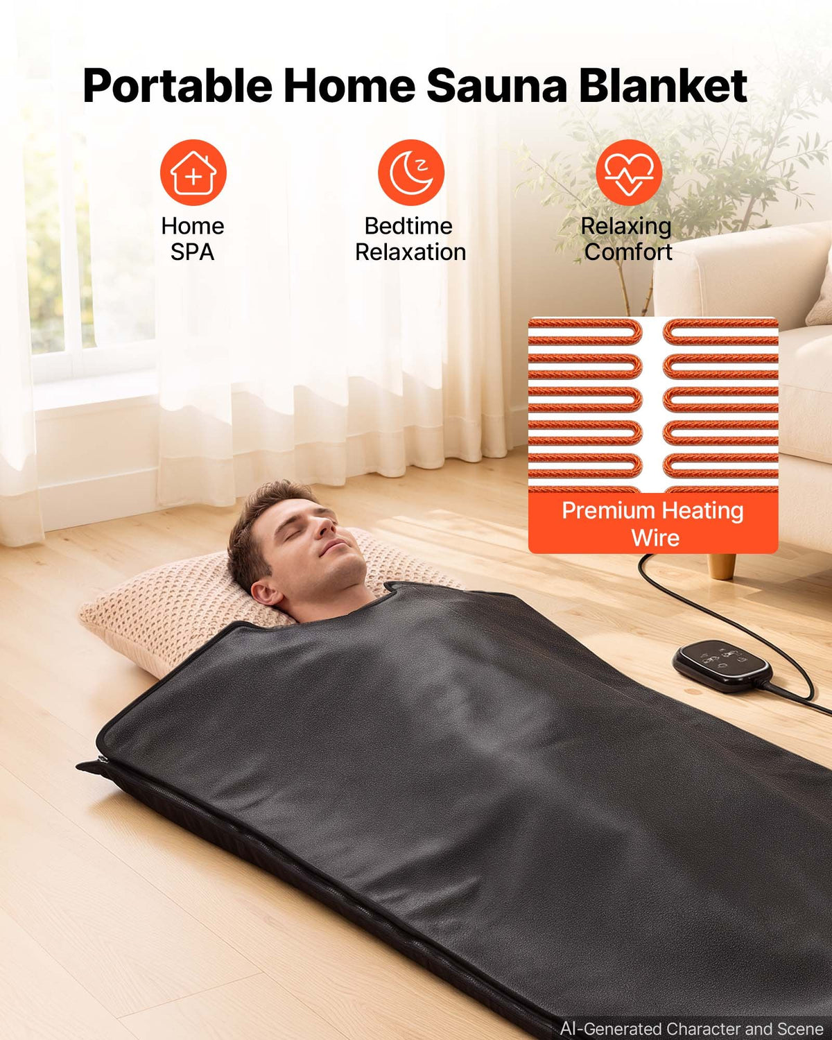 VEVOR Infrared Sauna Blanket with Mineral Stones, 185 x 90 cm Sauna Bag, Zero EMF, Portable for Home Detox and Relaxation, Temperature Control & Timer, PU Leather Heating Wrap with Carry Bag, Black