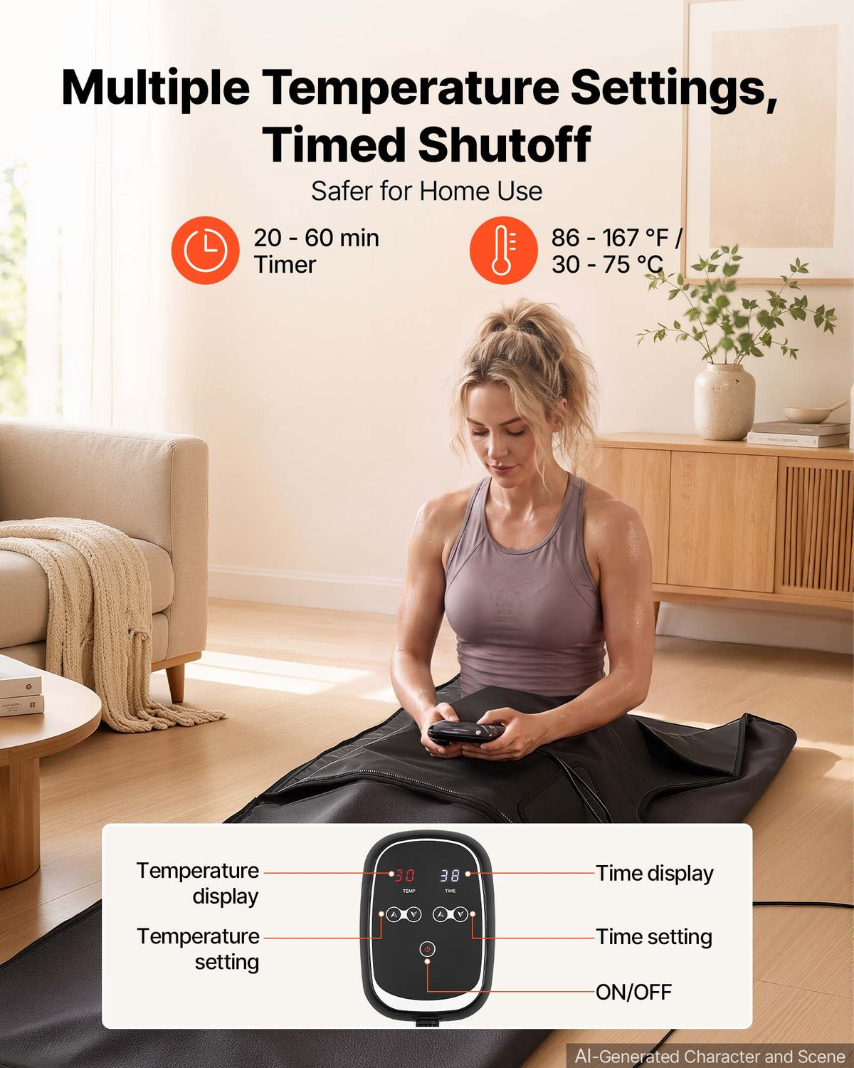 VEVOR Infrared Sauna Blanket 185 x 90 cm, Portable PU Leather Sauna Bag, Even Heating for Home Detox & Relaxation, Temp Control & Timer, Full-Body Heating Wrap with Towel Liner, Carry Bag, Black