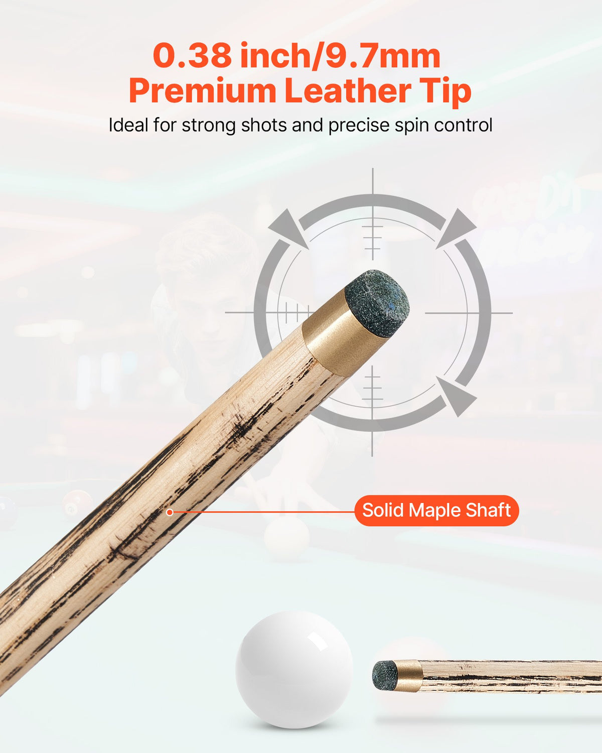 VEVOR Pool Cue, 1447.8mm Jointed Snooker Cue, Snooker Cues Stick with Extension Rod & 9.7mm Leather Tip, 538g Pools Stick for Professional Pool Table, Bar, Home, Office, Includes Wooden Case
