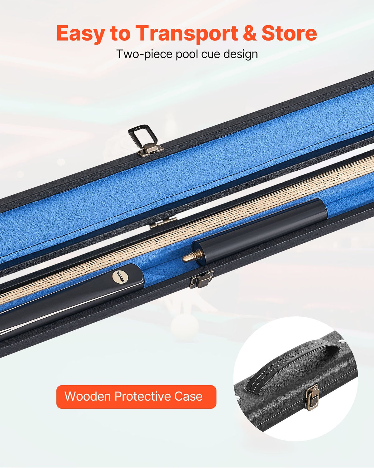 VEVOR Pool Cue, 1447.8mm Jointed Snooker Cue, Snooker Cues Stick with Extension Rod & 9.7mm Leather Tip, 538g Pools Stick for Professional Pool Table, Bar, Home, Office, Includes Wooden Case