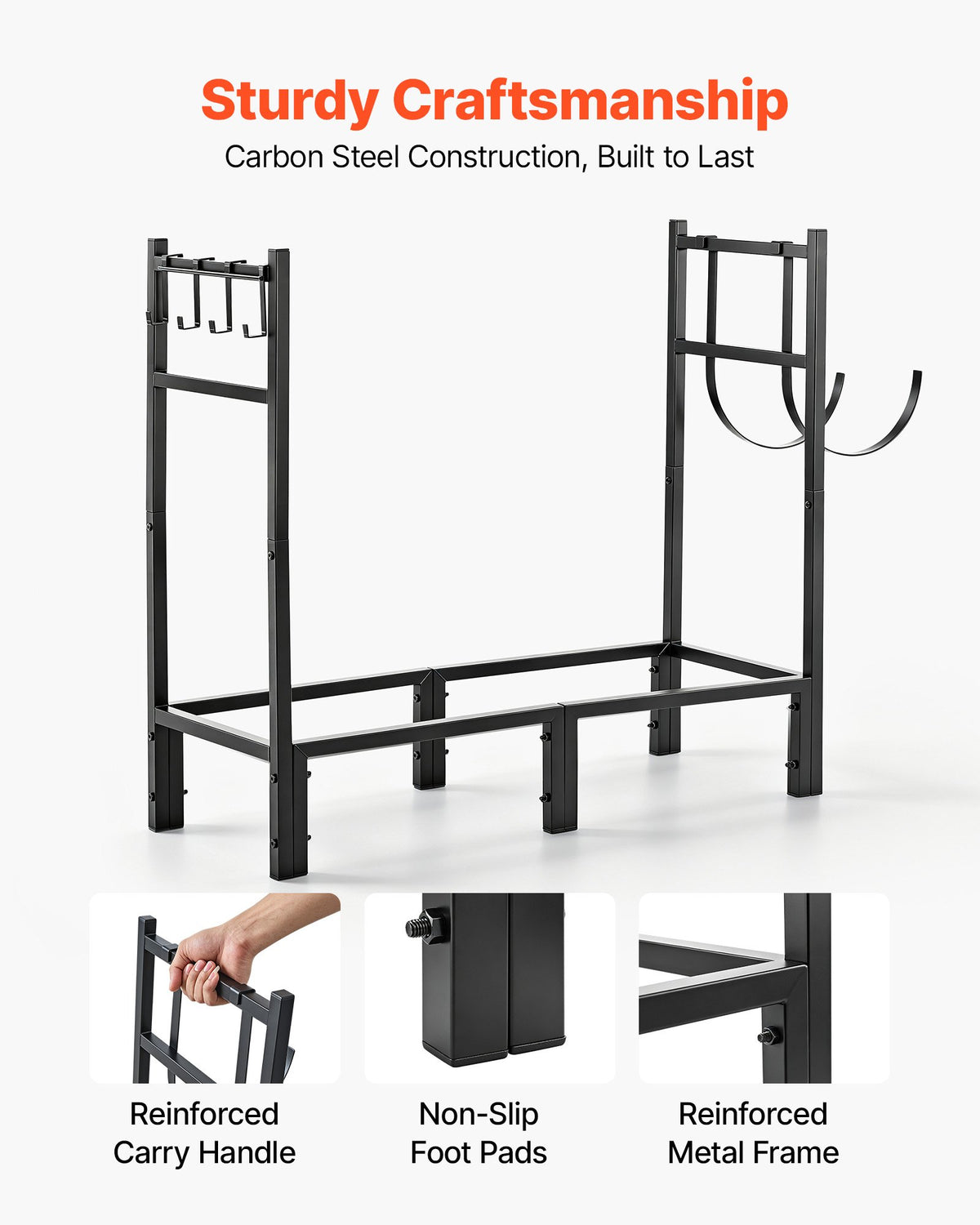 VEVOR Firewood Rack 830 mm Heavy Duty Indoor Fire Wood Storage Log Holder, for Fireplace Patio Deck, 250 kg Load Capacity, Stacker Stand with Log Carrier Bag, Metal Wood Pile Organizer Tool, Black