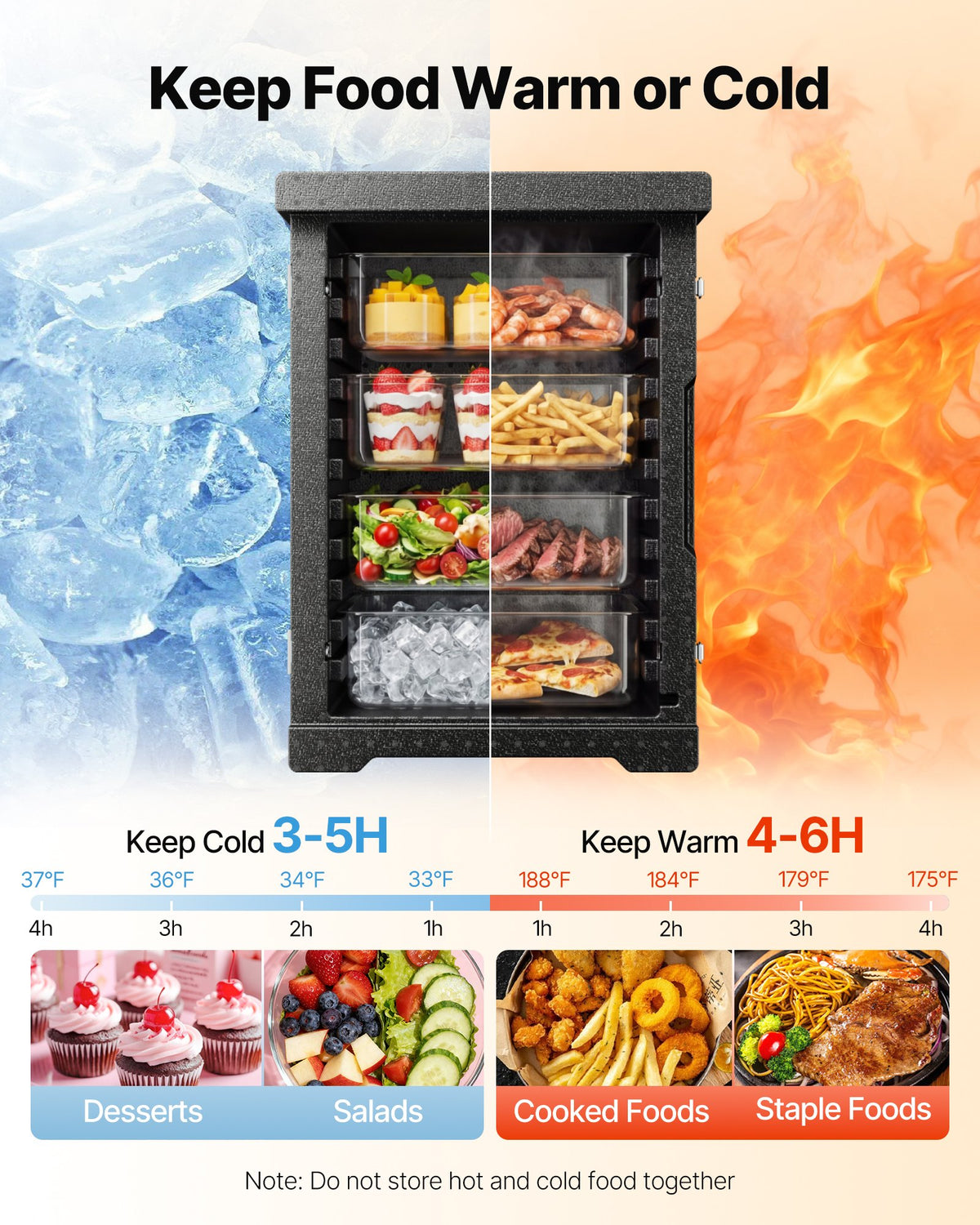 VEVOR Insulated Food Pan Carrier, 82 Qt Hot Box for Catering, LLDPE Food Box Carrier with Double Buckles, Front Loading Food Warmer for Restaurant, Canteen, etc.