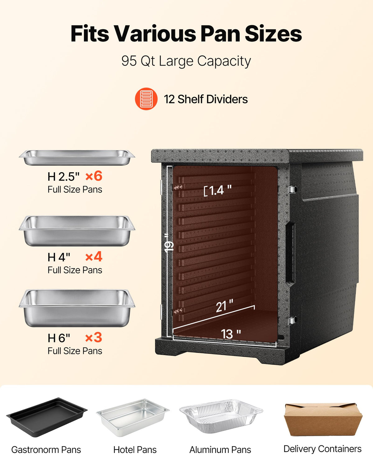 VEVOR Insulated Food Pan Carrier, 82 Qt Hot Box for Catering, LLDPE Food Box Carrier with Double Buckles, Front Loading Food Warmer for Restaurant, Canteen, etc.