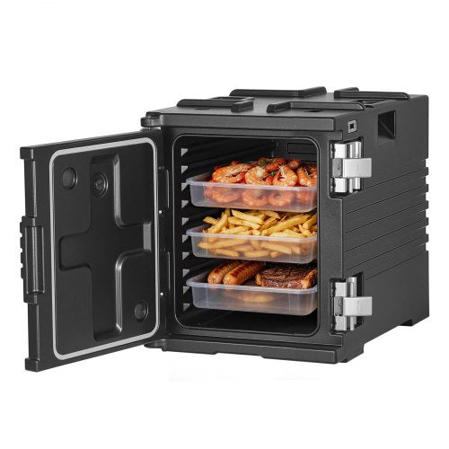 VEVOR Insulated Food Pan Carrier, 75 L Non-Electrical Food Warmer, with Wheel & 304 Stainless Steel Latch, LLDPE Stackable Hot Box, for Various Pan Sizes(NOT Included), Fit Catering BBQ Event(Black)