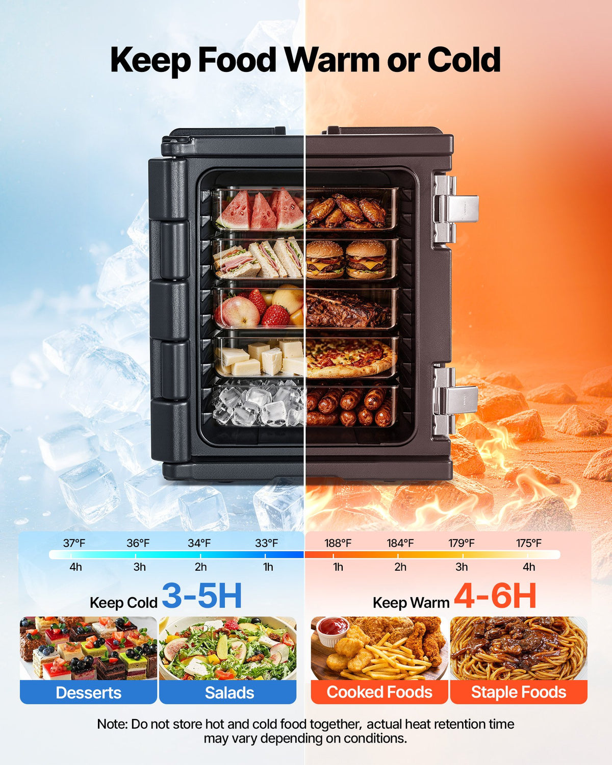 VEVOR Insulated Food Pan Carrier, 75 L Non-Electrical Food Warmer, with Wheel & 304 Stainless Steel Latch, LLDPE Stackable Hot Box, for Various Pan Sizes(NOT Included), Fit Catering BBQ Event(Black)