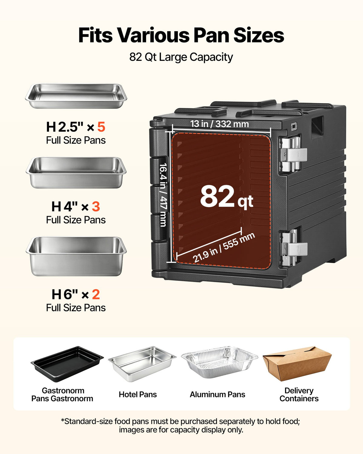 VEVOR Insulated Food Pan Carrier, 75 L Non-Electrical Food Warmer, with Wheel & 304 Stainless Steel Latch, LLDPE Stackable Hot Box, for Various Pan Sizes(NOT Included), Fit Catering BBQ Event(Black)