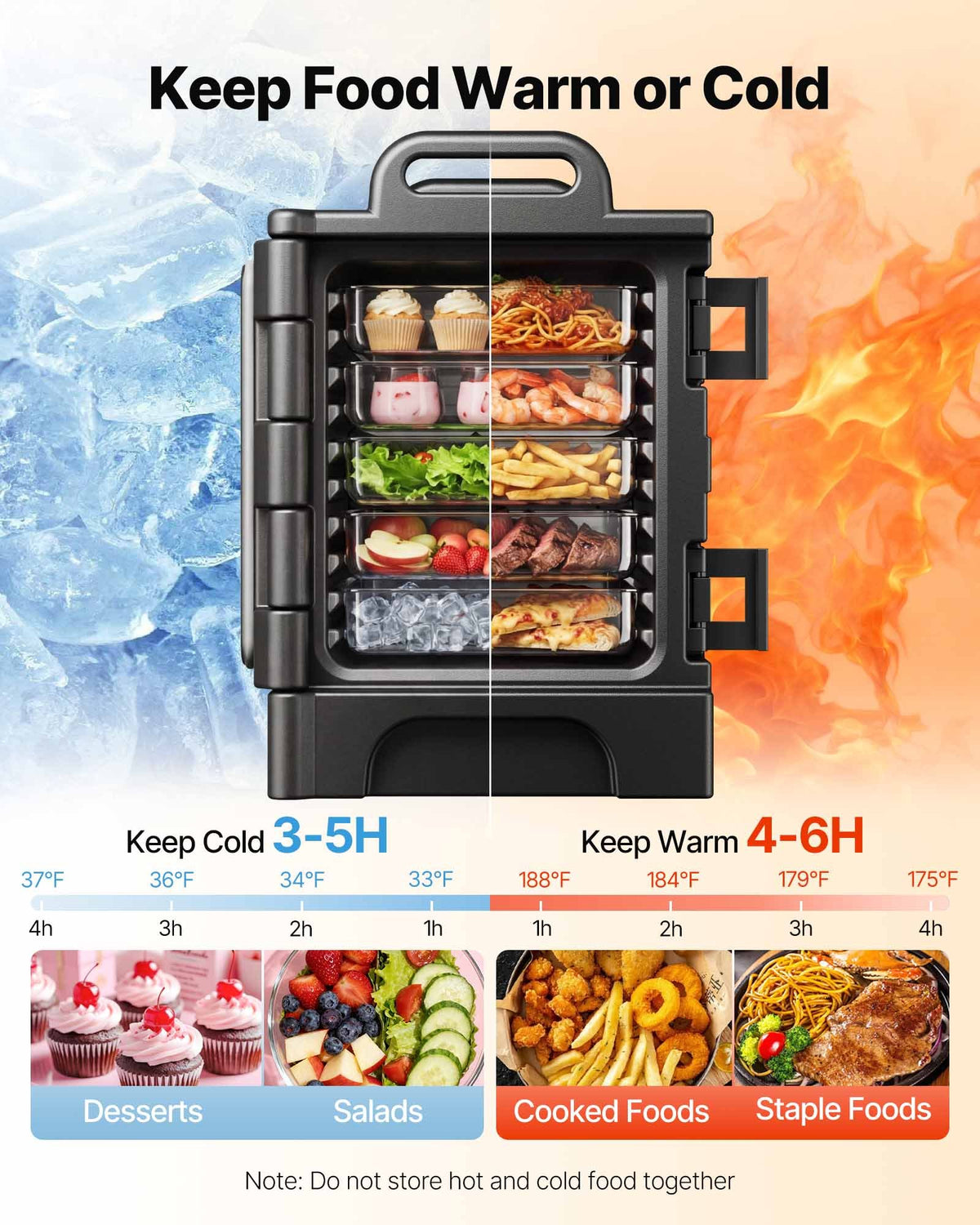 VEVOR Insulated Food Pan Carrier, 81 Qt Hot Box for Catering, Food Box Carrier with Double Buckles, Front Loading Food Warmer with Handles, Stackable End Loader for Restaurant, Canteen