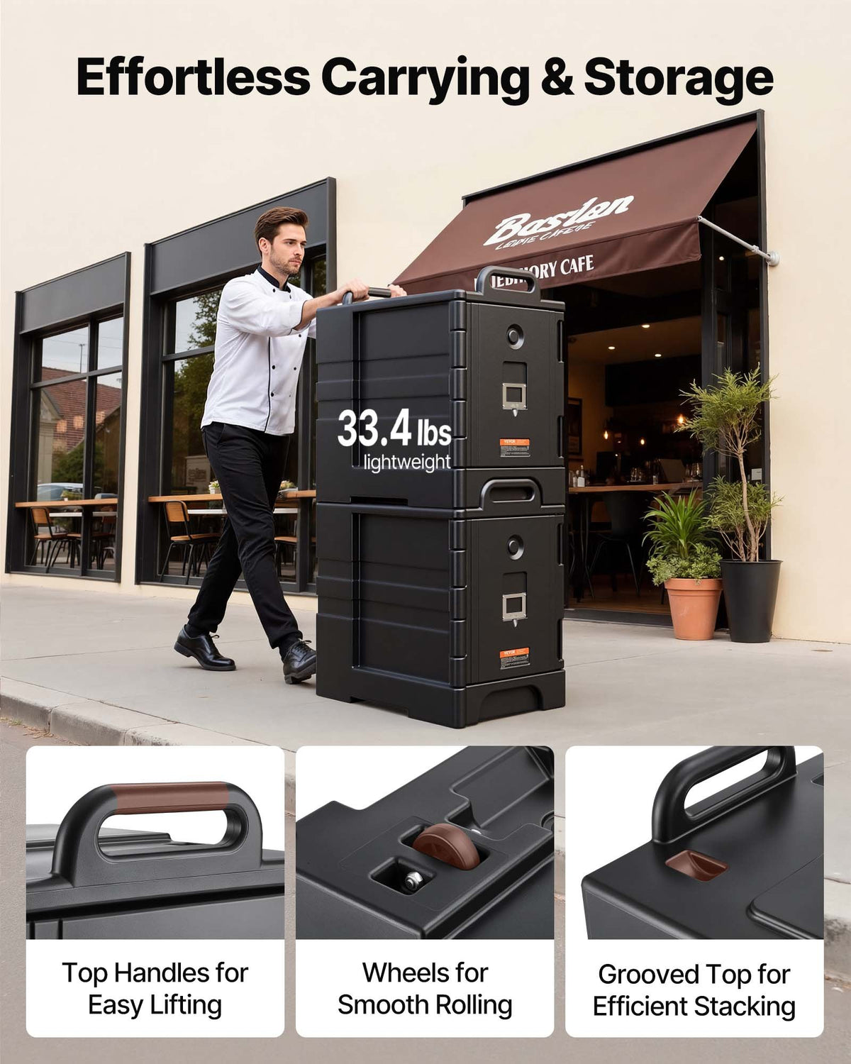 VEVOR Insulated Food Pan Carrier, 81 Qt Hot Box for Catering, Food Box Carrier with Double Buckles, Front Loading Food Warmer with Handles, Stackable End Loader for Restaurant, Canteen