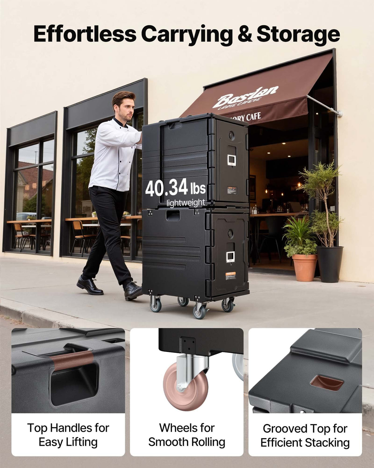 VEVOR Insulated Food Pan Carrier, 95 Qt Hot Box for Catering, Food Box Carrier with Buckle, Front Loading Food Warmer with Handles, End Loader with Wheels for Restaurant, Canteen