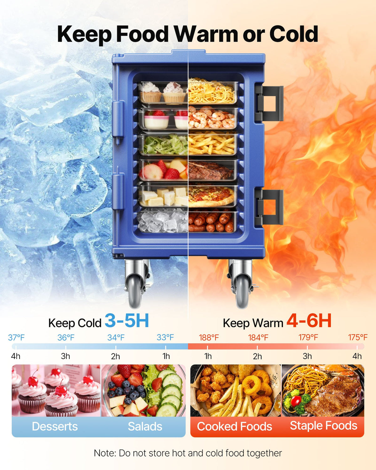 VEVOR Insulated Food Pan Carrier, 82 Qt Hot Box for Catering, LLDPE Food Box Carrier with One-Piece Buckle, Front Loading Food Warmer with Handles, End Loader with Wheels for Restaurant, Canteen, etc.