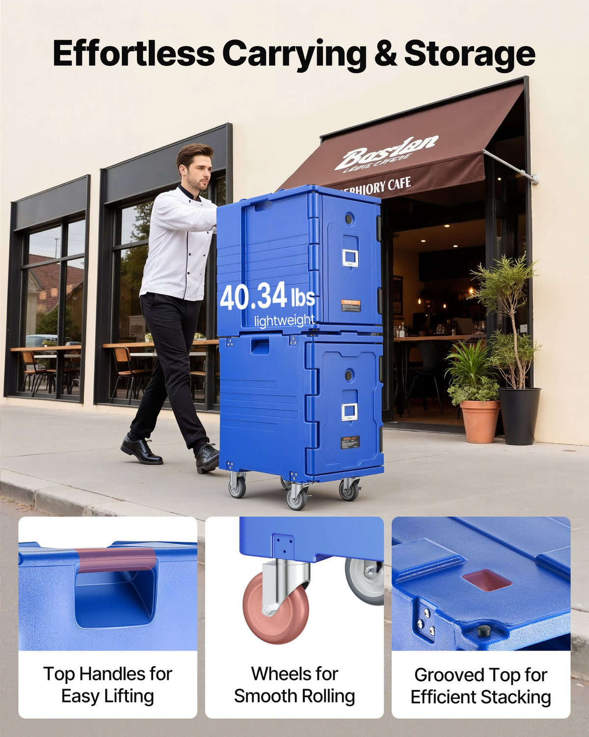 VEVOR Insulated Food Pan Carrier, 82 Qt Hot Box for Catering, LLDPE Food Box Carrier with One-Piece Buckle, Front Loading Food Warmer with Handles, End Loader with Wheels for Restaurant, Canteen, etc.