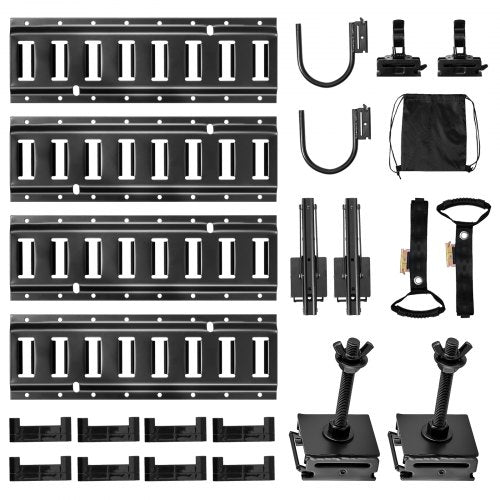 VEVOR E-Track Tie-Down Rail Kit, 4 Pack 0.4 m E Track Rails, 2 U-Shaped Hooks, 2 Tool Holders, 2 Track Shelf Brackets, 2 Tire Holders, 2 Cable Storage Rings, 8 End Caps & 1 Bag, Fit for Vans Trailers