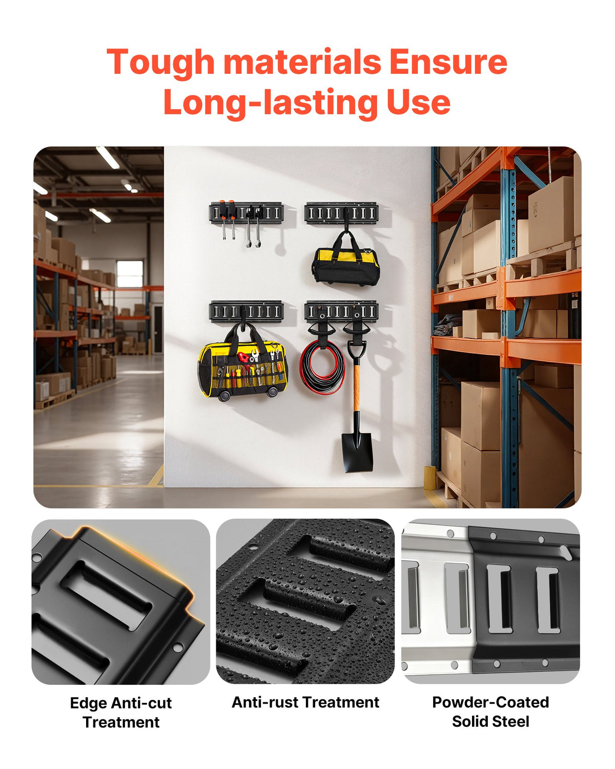 VEVOR E-Track Tie-Down Rail Kit, 4 Pack 0.4 m E Track Rails, 2 U-Shaped Hooks, 2 Tool Holders, 2 Track Shelf Brackets, 2 Tire Holders, 2 Cable Storage Rings, 8 End Caps & 1 Bag, Fit for Vans Trailers