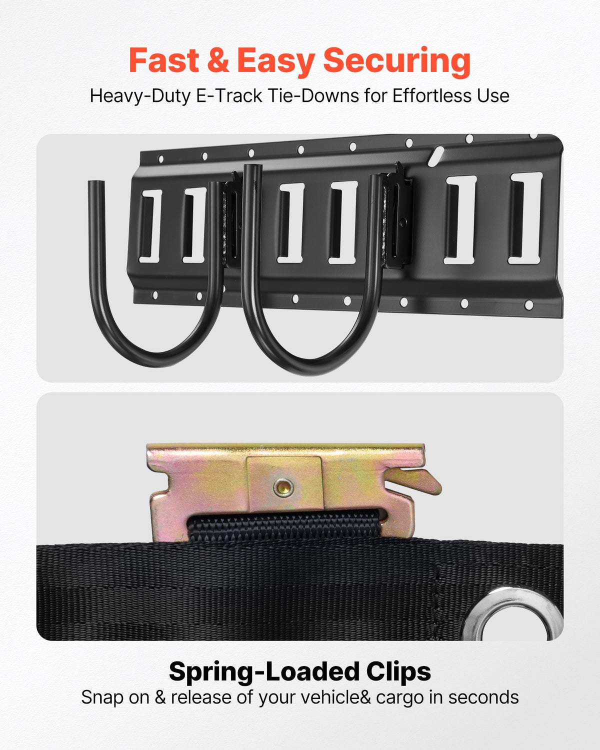 VEVOR E-Track Tie-Down Rail Kit, 4 Pack 0.4 m E Track Rails, 2 U-Shaped Hooks, 2 Tool Holders, 2 Track Shelf Brackets, 2 Tire Holders, 2 Cable Storage Rings, 8 End Caps & 1 Bag, Fit for Vans Trailers
