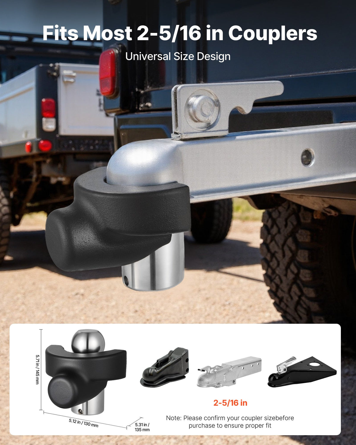 VEVOR Trailer Hitch Lock, Compatible with 58.7 mm Couplers, Heavy-Duty Anti-Theft Trailer Ball Lock with 3 Keys, Prying-Resistant & Impact-Resistant, Fits for RVs, Boats, Off-Road Vehicles, Trailers