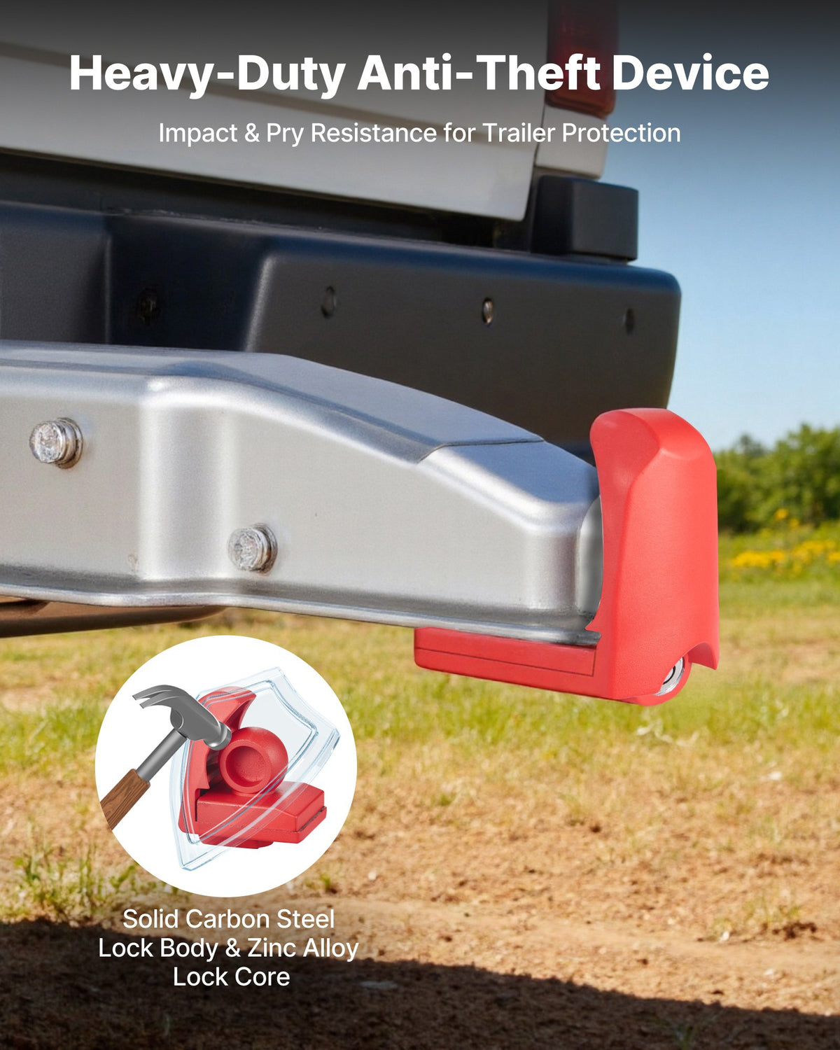 VEVOR Trailer Hitch Lock, Fits for 46 mm, 50.8 mm, 58.7 mm Couplers, Heavy-Duty Anti-Theft Trailer Ball Lock with 3 Keys, Prying-Resistant & Impact-Resistant, Fits for RVs, Boats, Trailers, Red