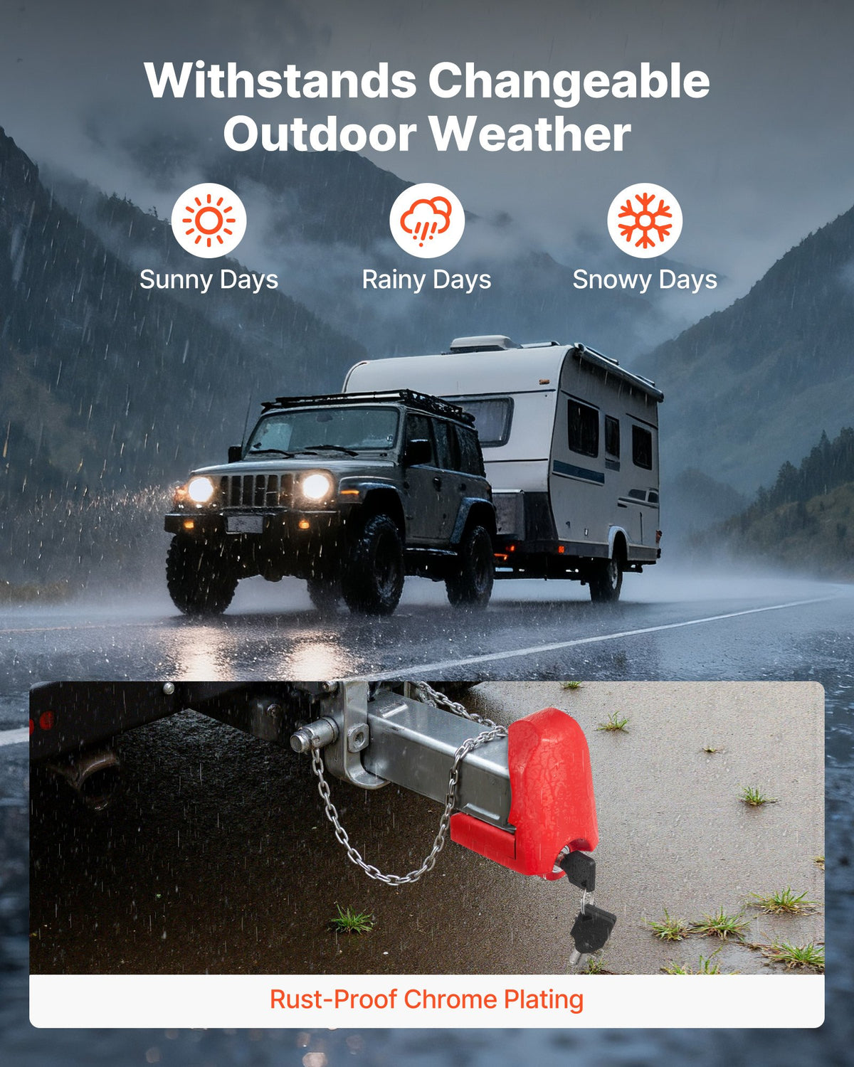 VEVOR Trailer Hitch Lock, Fits for 46 mm, 50.8 mm, 58.7 mm Couplers, Heavy-Duty Anti-Theft Trailer Ball Lock with 3 Keys, Prying-Resistant & Impact-Resistant, Fits for RVs, Boats, Trailers, Red