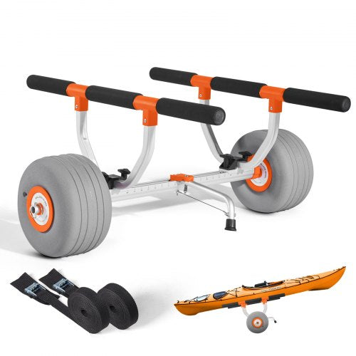 VEVOR Kayak Cart, 158.8 kg Load Capacity, Kayak Trolley with 30.5 cm Inflatable PU Tires & 2 Straps, Assembles & Disassembles Within Seconds, Paddle Board Trolley for Carrying Kayaks and Canoes