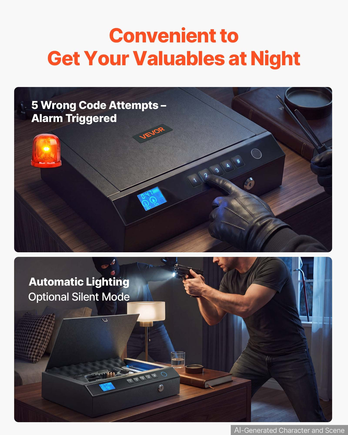 VEVOR Gun Safe for Handgun Biometric Fingerprint Pistol Safe with Bluetooth, for Storing 2 Handguns and 2 Magazines, 4-Way Quick Access, Steel Construction, with Automatic Lighting, Silent Mode, Black