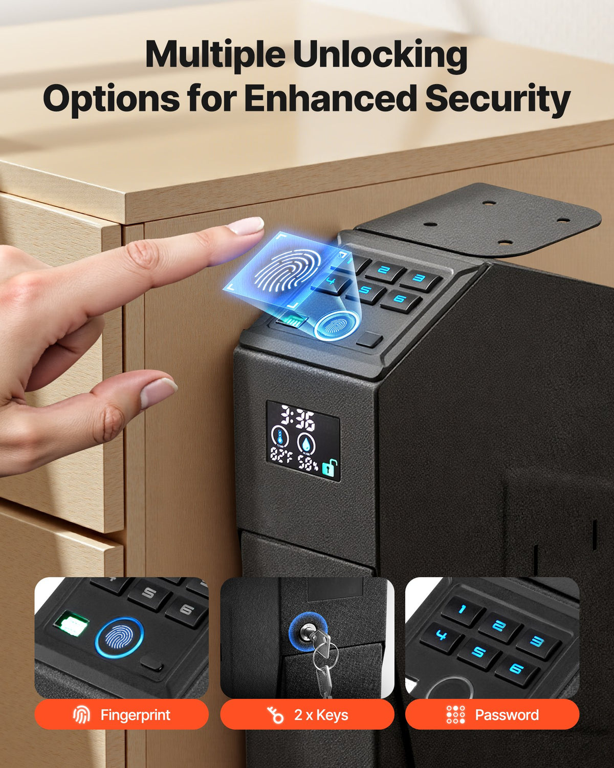 VEVOR Gun Safe, Slider Handgun Gun Safe with Screen, Fingerprint/Password/Key, 3-Way Quick Access Firearm Case Box with LED for 1 Pistol & Magazine, Mounted Gun Box for Nightstand Bedside Desk Car