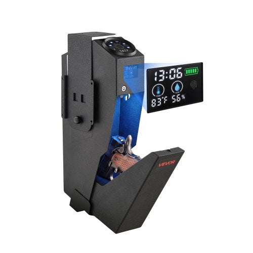 VEVOR Gun Safe for Handgun Biometric Fingerprint Pistol Safe 4-Way Access, for Bedroom Nightstand, Desks, Thick Steel Construction, with LCD Display, Automatic Lighting, Optional Silent Mode, Black