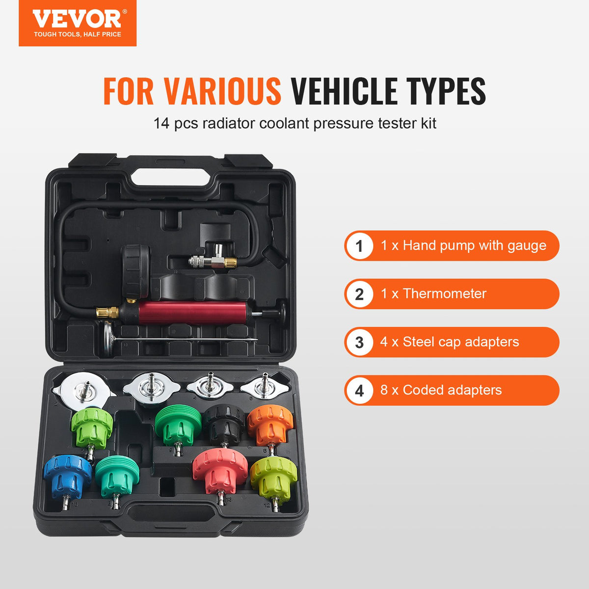 VEVOR 14 pcs Universal Radiator Pressure Tester Kit