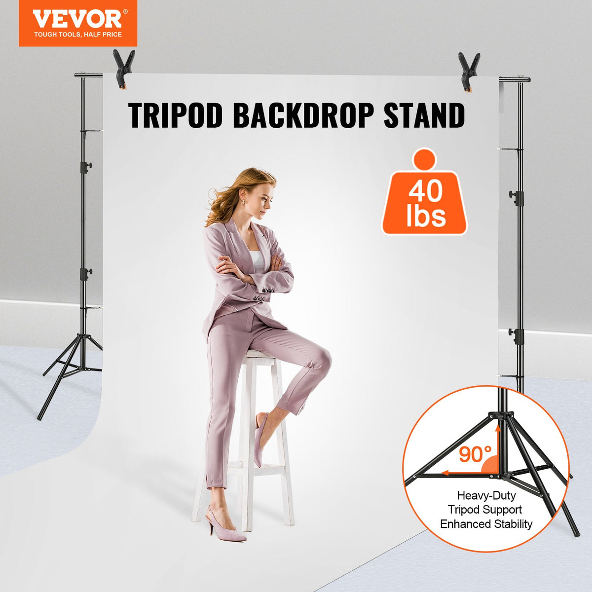 VEVOR 365.7 x 304.8 cm Heavy Duty Backdrop Stand, Height Adjustable Photography Backdrop Stand, Background Support System with 6 Clamps and A Carry Bag, for Party, Wedding, Display, Photo