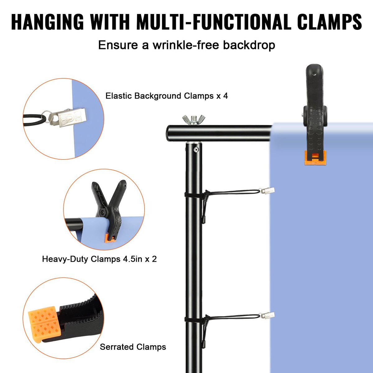 VEVOR 365.7 x 304.8 cm Heavy Duty Backdrop Stand, Height Adjustable Photography Backdrop Stand, Background Support System with 6 Clamps and A Carry Bag, for Party, Wedding, Display, Photo