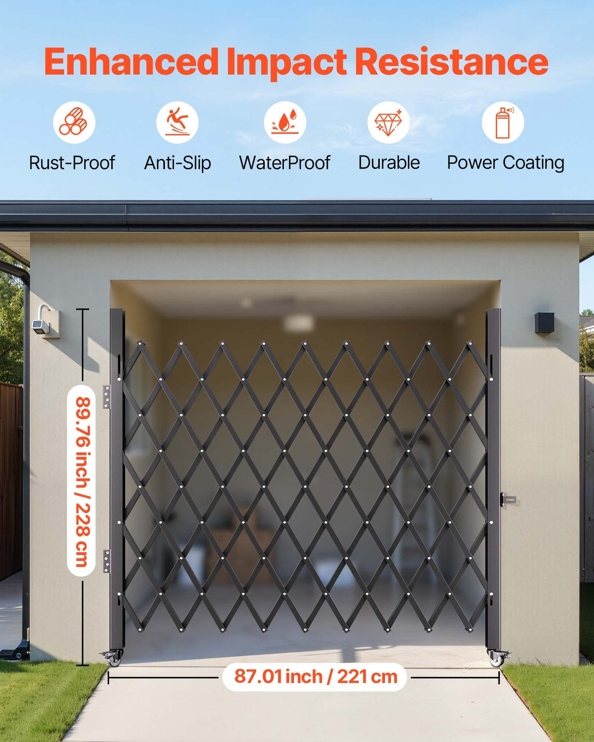 VEVOR Single Folding Security Gate, 198 cm H x 229 cm W Folding Door Gate, Steel Accordion Security Gate, Flexible Expanding Security Gate, 360° Rolling Barricade Gate, Scissor Gate/Door with Padloc
