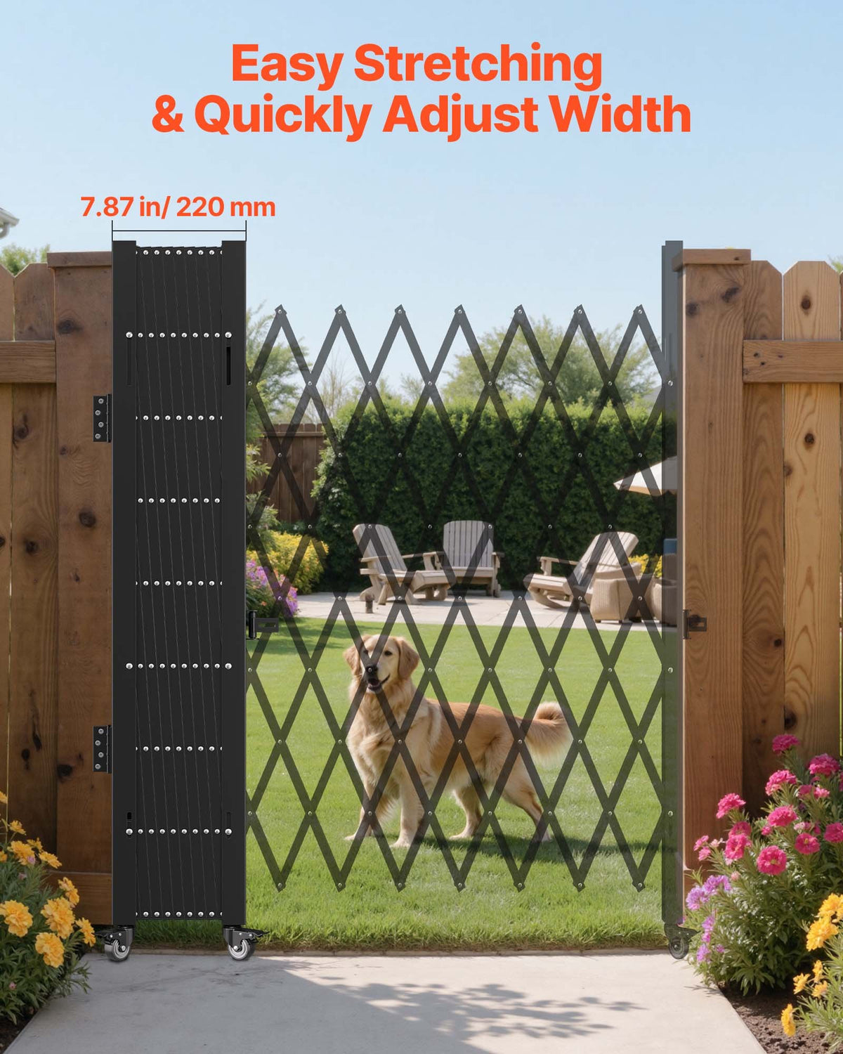 VEVOR Single Folding Security Gate, 198 cm H x 229 cm W Folding Door Gate, Steel Accordion Security Gate, Flexible Expanding Security Gate, 360° Rolling Barricade Gate, Scissor Gate/Door with Padloc