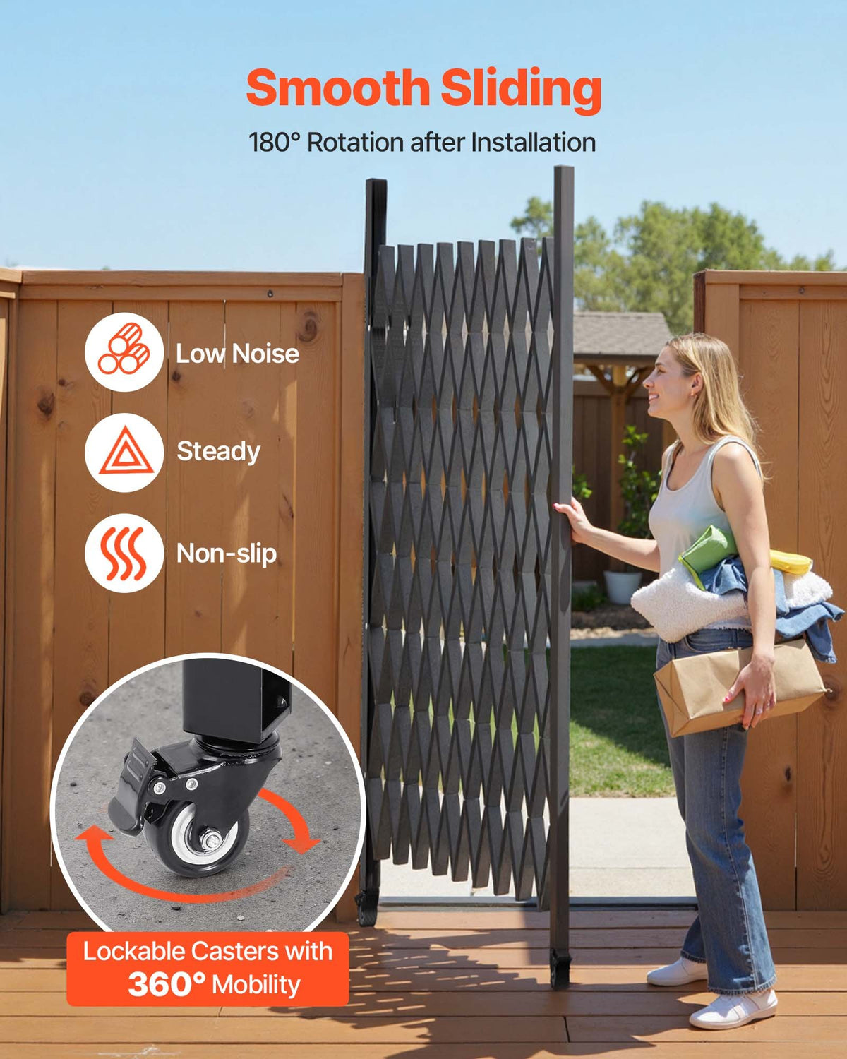 VEVOR Single Folding Security Gate, 198 cm H x 229 cm W Folding Door Gate, Steel Accordion Security Gate, Flexible Expanding Security Gate, 360° Rolling Barricade Gate, Scissor Gate/Door with Padloc