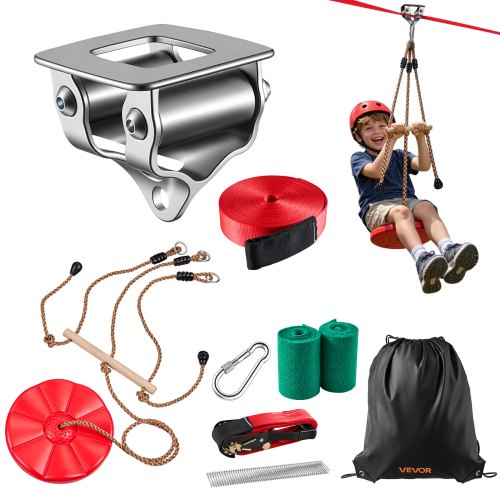 VEVOR Zipline Kit, 19.8 m, Polyester Strap, Backyard Zipline, Up to 150 kg, for Backyard Play, Durable Zipline for Kids with Ratchet Tensioner, Swing Seat & 3-in-1 Setup, Ages 6-16, Not for Adults