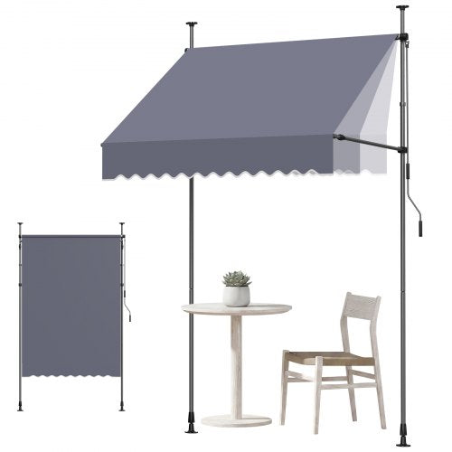 VEVOR Manual Retractable Awning, 150 cm Outdoor Retractable Patio Awning Sunshade Shelter, Height Adjustable Patio Door Window Canopy with Manual Crank Handle for Backyard, Garden, Balcony, Dark Gray