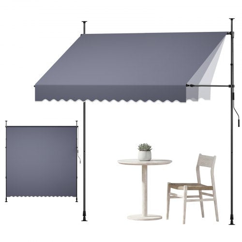 VEVOR Manual Retractable Awning, 250 cm Outdoor Retractable Patio Awning Sunshade Shelter, Height Adjustable Patio Door Window Canopy with Manual Crank Handle for Backyard, Garden, Balcony, Dark Gray